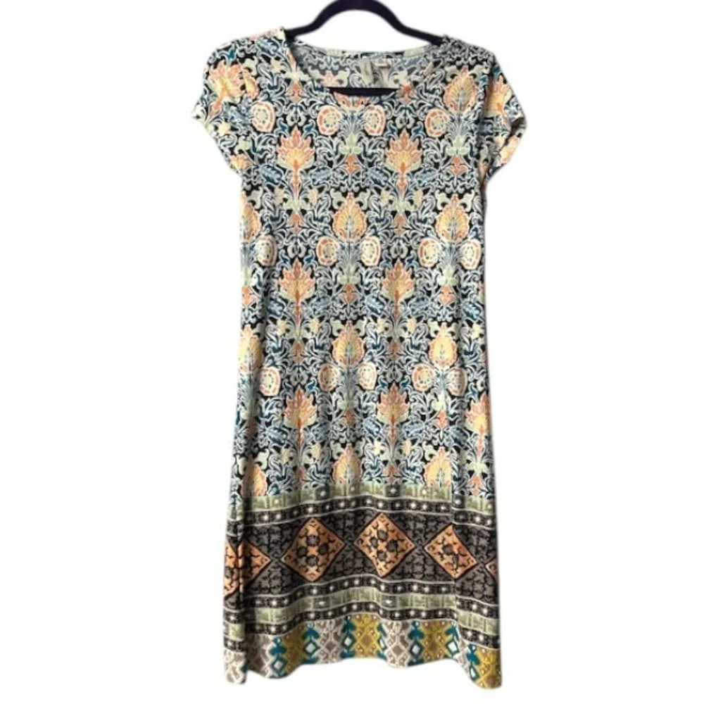 Ornate Floral Motif PS Dress Geometric Artsy‎ Boho Eclectic Resort Cruise Party